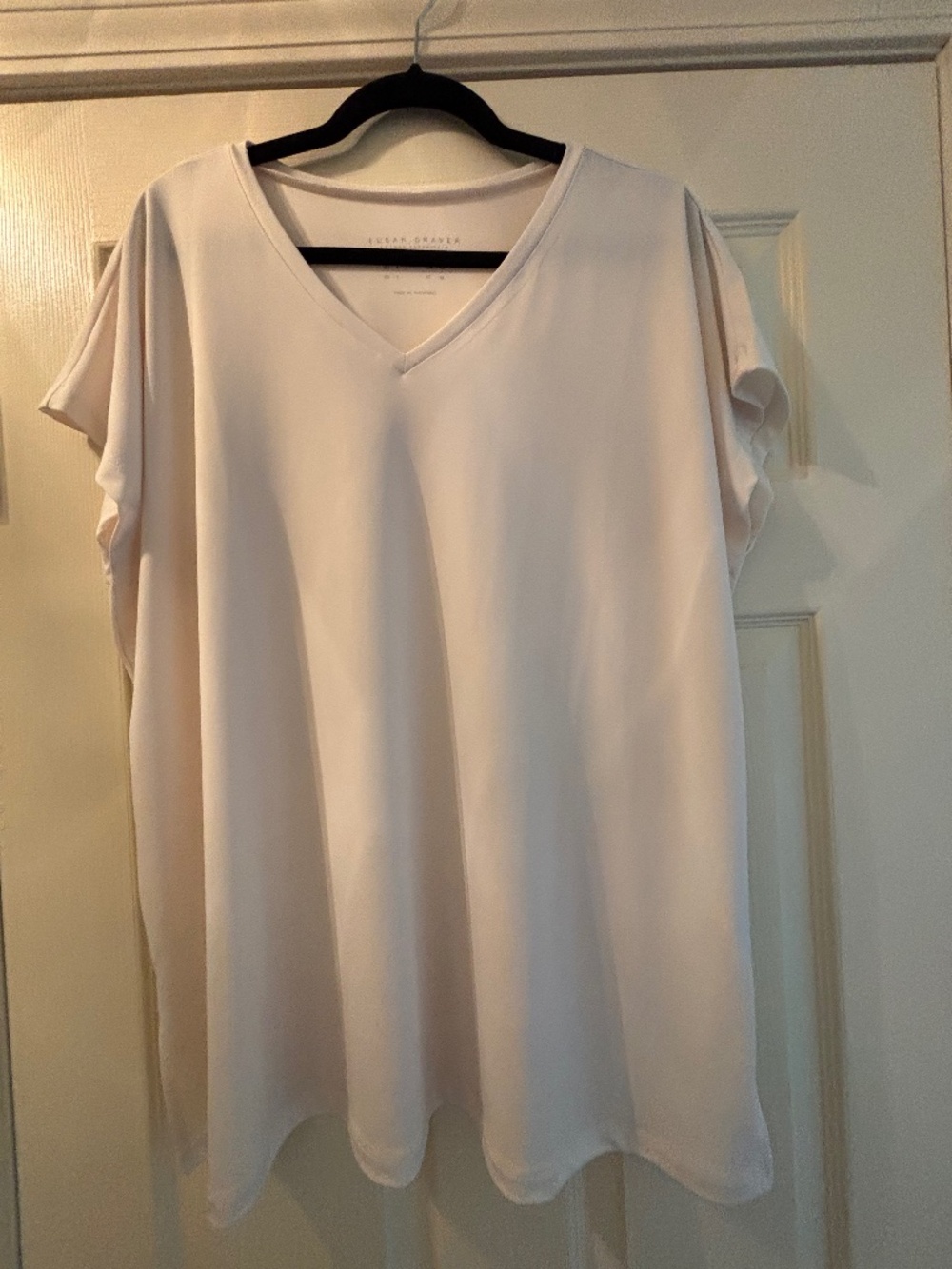 Susan Graver Liquid Knit Cap Sleeve Tunic Top Ivory Xl